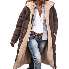 Brown Women's Oversized Hooded Statement Coat with Long Sleeves