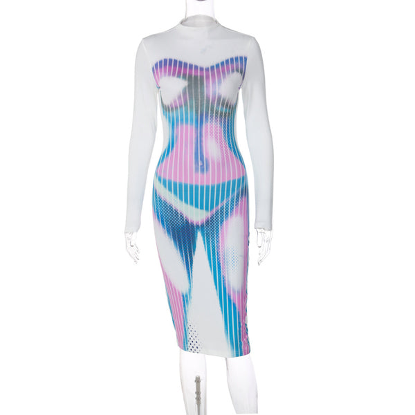 Women's Springs Virtual Vista 3D Printed Bodycon Dress