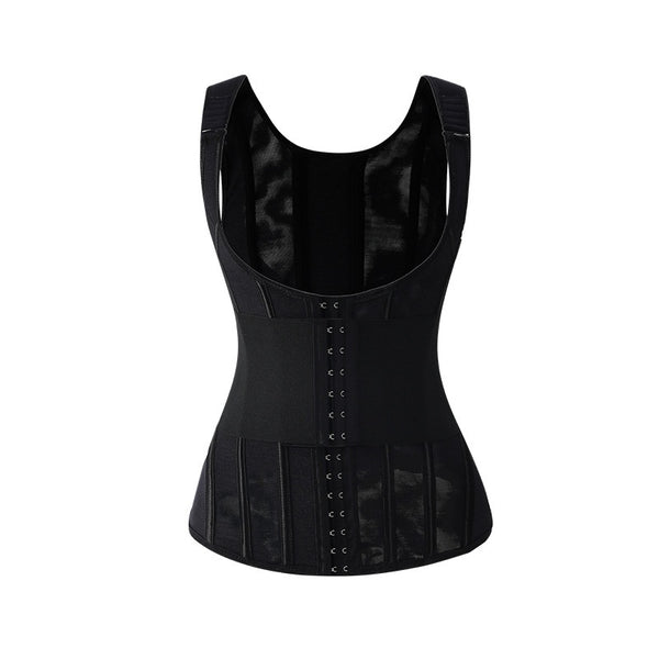 Black Women's Waist Trainer with Shoulder Straps Tummy Control Workout Girdle & Body Shaper