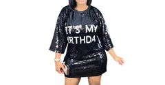 Black GlamGlow Sequin Shirt Dress Sparkle & Shine Mini Fit
