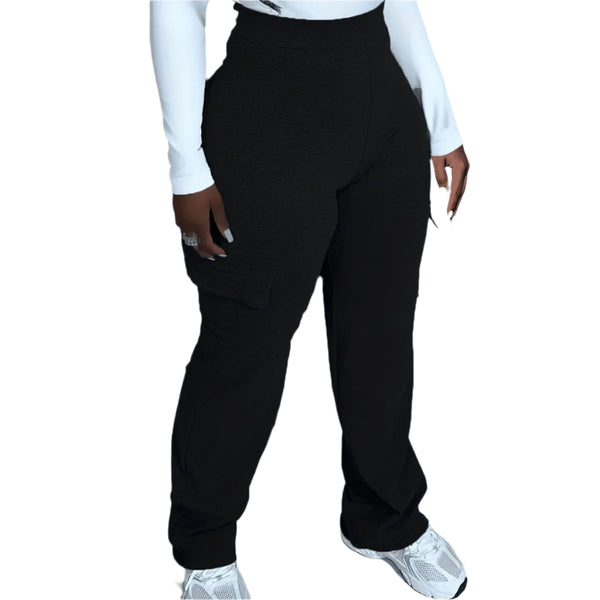 Women's Plus Size  High Waisted Wide Leg Cargo Pants , Casual Streetwear Trousers