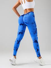 Blue 3-Pack Tie Dye Seamless Scrunch Butt Leggings for Women High Waisted Workout, Yoga, and Gym Pants