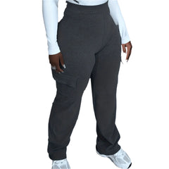 Dark Gray Women's Plus Size  High Waisted Wide Leg Cargo Pants , Casual Streetwear Trousers