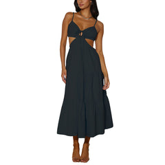 Black Backless V-Neck Midi Dress for Women Elegant Slit Cocktail Dress