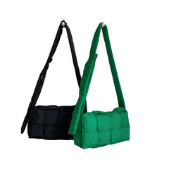 Women's Eco-Chic Puffer: One-Shoulder Feathered Elegance