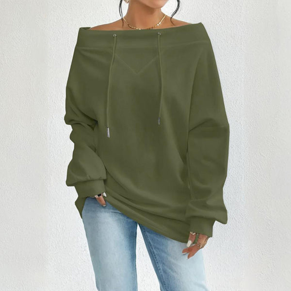 Olive Green Plus Size Women’s Off Shoulder Oversized Waffle Sweatshirt Cozy Big Hug Pullover Top