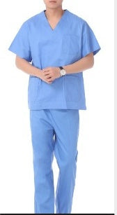 Blue Comfort Fit Men's Stretch Scrub Set  V-Neck Top & Multi-Pocket Uniform Pants Healthcare Workwear