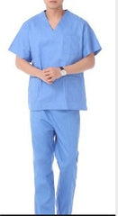Blue Comfort Fit Men's Stretch Scrub Set  V-Neck Top & Multi-Pocket Uniform Pants Healthcare Workwear