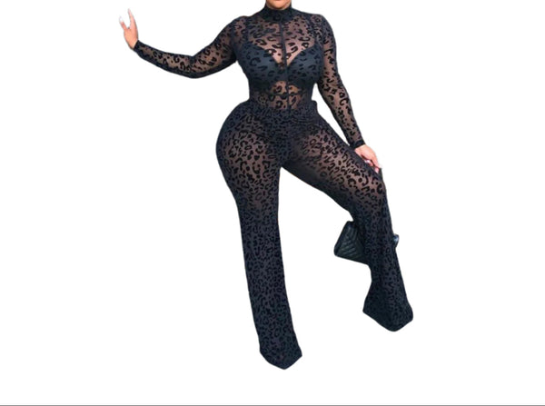 Sexy Curvy Girl Mesh Long Sleeve Jumpsuit Chic Plus Size One-Piece Outfit