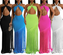 Plus Size Women's Twist Knot Strapless High Waist Tassel Maxi Dress  Elegant Temperament
