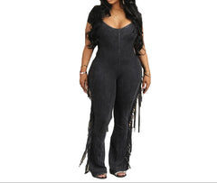 Women’s Fringe Jumpsuit  Slim Fit Mid Waist Elegant One-Piece Outfit