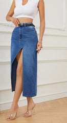 Elevate Your Style: Trendy Women's Fashion Denim Long Skirt with Irregular Slit