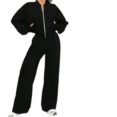 Black Women's Wide-Leg Sweatpants Two-Piece Set Comfortable & Stylish Lounge Wear