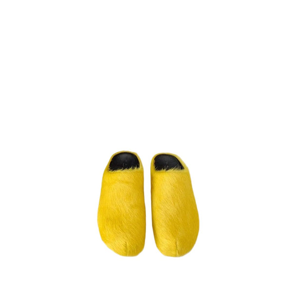 Yellow Luxe Furry Mule Slides: Stylish Winter Warmth Essentials