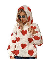 Women’s Oversized Love Heart Pullover  Wool & Hooded Plush Sweatshirt