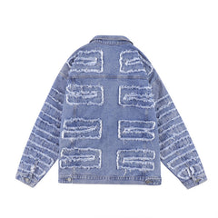 Blue Men's Irregular Big Destressed Patch Denim