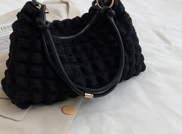 Black Trendy Women's Diamond Stitch Quilted Shoulder Bag