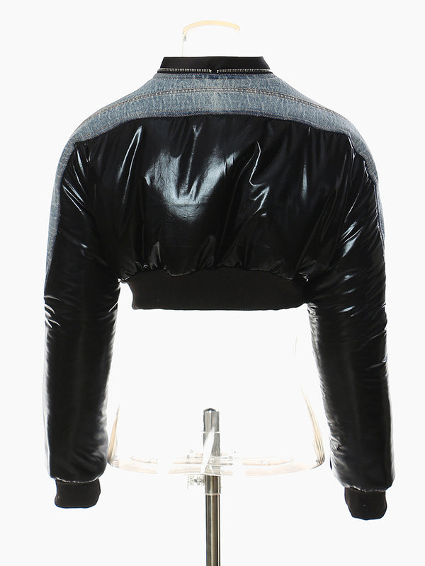 Denim Revolt Short Puffer Biker Jacket