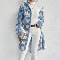 Women’s Heavyweight Throw-On Coat in Stone Plaid