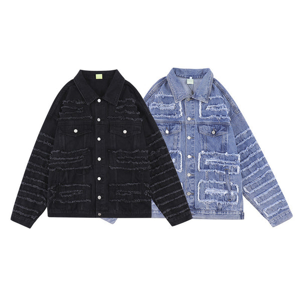 Men's Irregular Big Destressed Patch Denim