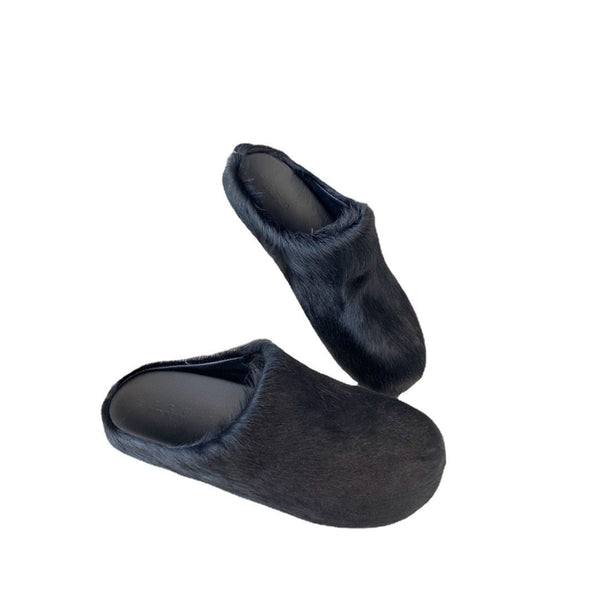 Black Luxe Furry Mule Slides: Stylish Winter Warmth Essentials