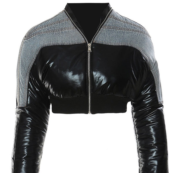 Women's Winter Denim Revolt Short Puffer Biker Jacket