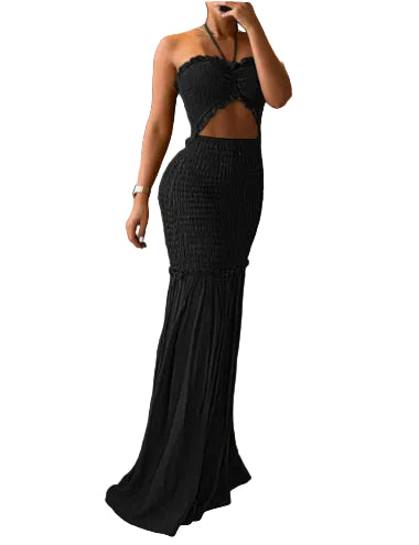 Black  Plus Size Women's Printed Patchwork Maxi Dress  Sleeveless Elegant Strap Dress for Work, Casual & Summer Wear