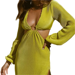 Women's Pleated Maxi Dress Lightweight & Elegant with Pressed Details