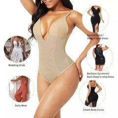 Women’s U-Plunge Backless Shapewear Bodysuit  Built-In Bra & Tummy Control Thong