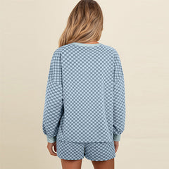 Cozy Women’s Two-Piece Loungewear Houndstooth Print Short Set