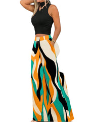 Green Resort Ready Curve Set – Sleeveless Flyaway Top & Wide Leg Pants