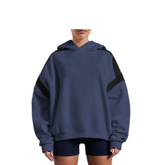 Women's Oversized Fleece Lounge Hoodie Contrast Stripe Pullover Sweatshirt