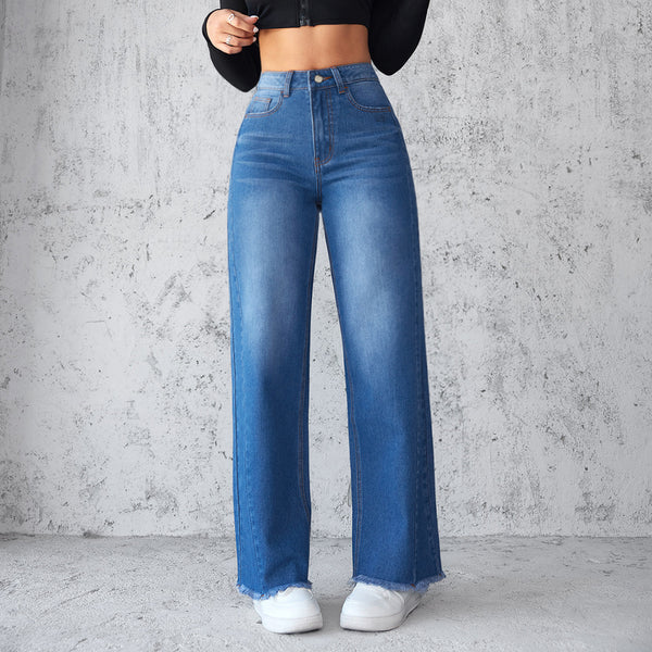 Women's Casual High-Waist Straight Wide-Leg Jeans