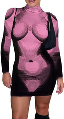Women's Pink Divine 3D Print Long Sleeve Siren Dress