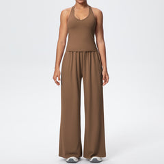 Brown Women's Lightweight Breathable Yoga Pant Lounge Set