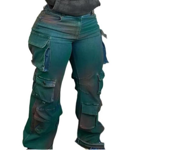 Women's Multi-Pocket Tie-Dye High-Waist Straight Jeans Bold Style