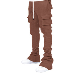 Brown Winter Essentials Men's Casual Fleece Lined Cargo Pants with Utility Pockets