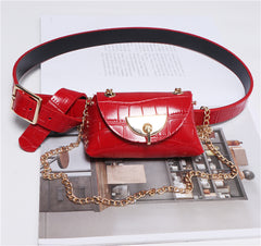 Women's Red Chic Link Belt Pouch Bag