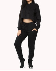Black Flex Fit Flare Set Long Sleeve Crop Top & High Waist Pants