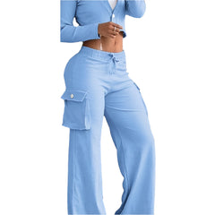 Light Blue Women’s Travel Cargo Pant Set Lightweight 2-Piece Airport Outfit with Pockets