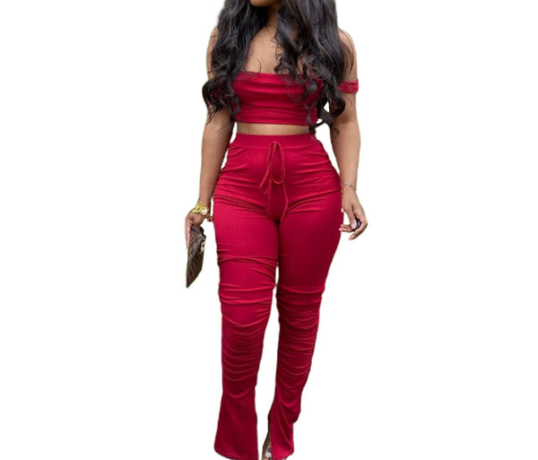 Vogue Verve: Off-Shoulder Casual Pant Set - Your Go-To Style Staple!