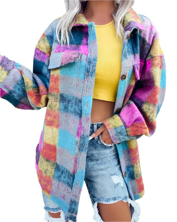 Stylish Printed Polo Collar Long-Sleeved Coat for Women  Fashionable Fall Jacket