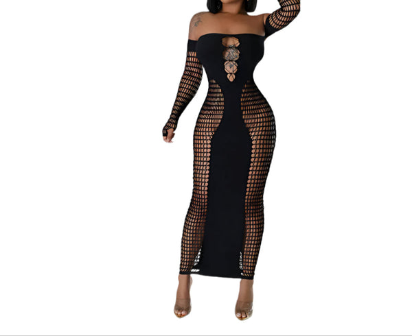 Women's Solid Color Off-Shoulder Knitted Sheath Dress Sexy Slim Fit Dress