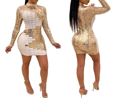 Glamorous Glow: Long Sleeve Mesh Sequin Party Mini Dress - Stand Out in Style!