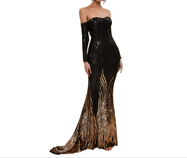 Twilight Sequin Tube Top & Off-Shoulder Evening Dress Glamorous Party Outfit