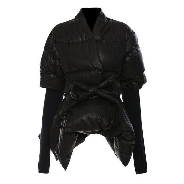 Y2K fashion outfits Women's Black Knitted Cuff Cotton Jacket  Stylish Waist-Tight Winter Coat