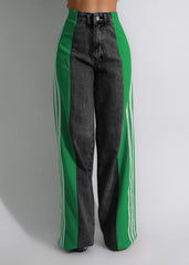 Fashion Casual High Waist Three Stripe Denim Wide Leg Pants