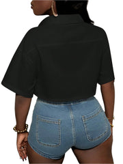 Women’s Cropped Boyfriend May Shirt with Flap Pockets