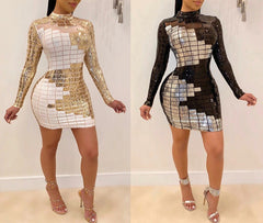 Long Sleeve Mesh Sequin Dress