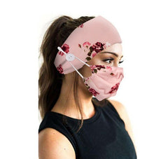 Pink Flower Print Women's Non-Slip Nurse Headbands with Buttons - Wide Fashion Elastic Ear Saver
